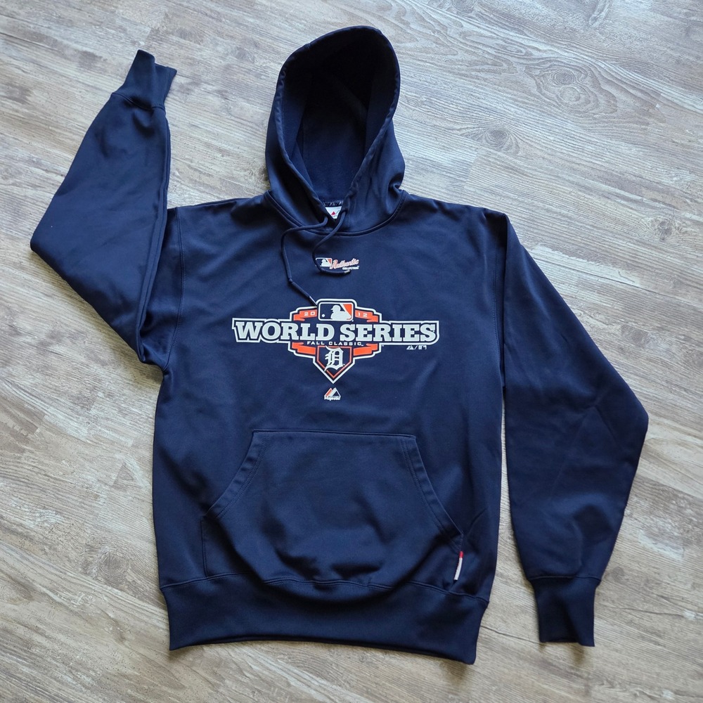Majestic Detroit Tigers 2012 World Series Hoodie‎ XL Navy Polyester Therma Base